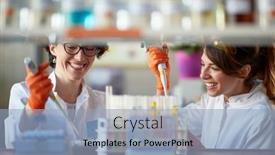  Presentation with students - Colorful slide set enhanced with young-female-students-enjoy backdrop and a light blue colored foreground