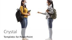  Presentation with medical students - Beautiful presentation theme featuring young-female-students-wearing-protective backdrop and a white colored foreground