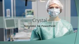  Presentation with operating room - Slide set featuring young-female-surgeon-or-assistant background and a mint green colored foreground