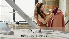  Presentation with new order - Slide set having young-female-tailor-standing background and a light gray colored foreground