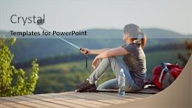  Presentation with memories - PPT theme having young-female-taking-selfie background and a light gray colored foreground