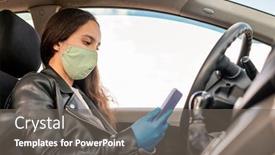  Presentation with smartphone app - Colorful slide set enhanced with young-female-taxi-driver backdrop and a gray colored foreground