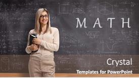  Presentation with math teacher - Slide deck with young-female-teacher-standing background and a coral colored foreground