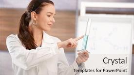  Presentation with chemistry teaching - Slide deck consisting of young female teacher teaching chemistry background and a lemonade colored foreground