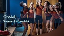  Presentation with locker room - Beautiful theme featuring young-female-team-in-euphoria backdrop and a ocean colored foreground