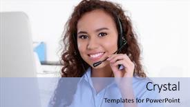  Presentation with technical support - Presentation theme enhanced with young female technical support dispatcher background and a light blue colored foreground