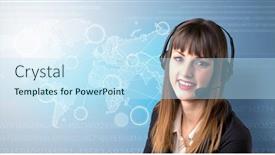  Presentation with telemarketer - Presentation theme with telemarketing - young female telemarketer with blue background and a sky blue colored foreground