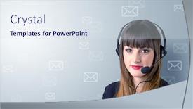  Presentation with telemarketer - PPT theme consisting of young-female-telemarketer-with-white background and a sky blue colored foreground