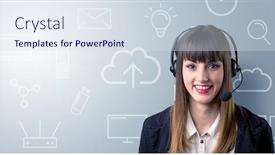  Presentation with telemarketer - PPT theme consisting of telemarketing - young female telemarketer with white background and a sky blue colored foreground