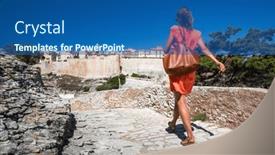  Presentation with old young - Slide set enhanced with young-female-tourist-admiring background and a ocean colored foreground