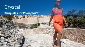  Presentation with old young - PPT layouts with young-female-tourist-admiring background and a ocean colored foreground