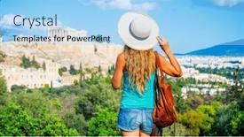  Presentation with panoramic - Theme enhanced with young-female-tourist-looking and a light blue colored foreground