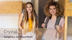  Presentation with tourists - Slides with young-female-tourists-staying background and a coral colored foreground