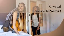  Presentation with tourists - Theme featuring young-female-tourists-staying background and a coral colored foreground