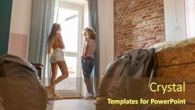  Presentation with tourists - Slides having young-female-tourists-staying background and a tawny brown colored foreground