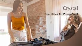  Presentation with youth - Audience pleasing theme consisting of young-female-tourists-staying backdrop and a coral colored foreground