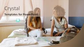  Presentation with tourists - Theme enhanced with young-female-tourists-staying background and a soft green colored foreground