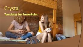  Presentation with tourists - Cool new PPT theme with young-female-tourists-staying backdrop and a tawny brown colored foreground