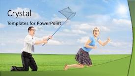  Presentation with worried young female college student - PPT layouts having young female trying to runaway background and a light blue colored foreground