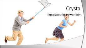  Presentation with net - Audience pleasing slide deck consisting of young female trying to runaway backdrop and a white colored foreground