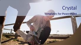  Presentation with horse food - Presentation theme enhanced with rural healthcare - young female vet attaching shoe background and a light blue colored foreground