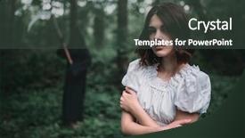  Presentation with worried young female college student - Presentation design featuring young female victim in white background and a dark gray colored foreground