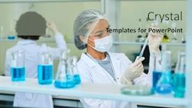  Presentation with chemical experiment - Slide set having young-female-virologist-or-pharmacologist background and a mint green colored foreground