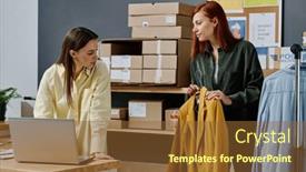  Presentation with volunteer - Slide set with young-female-volunteer-showing-yellow background and a tawny brown colored foreground