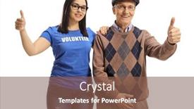  Presentation with volunteer - Colorful slide deck enhanced with young-female-volunteer backdrop and a tawny brown colored foreground