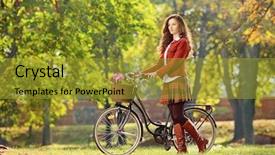  Presentation with bicycle - Slides with young female walking with bicycle background and a  colored foreground