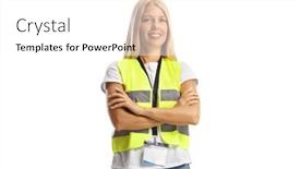  Presentation with army forces female - Slides having young-female-wearing-a-reflective background and a white colored foreground