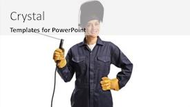  Presentation with welding - Audience pleasing slide set consisting of young-female-welder backdrop and a white colored foreground