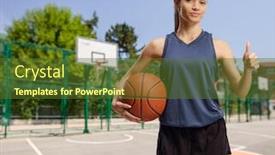  Presentation with basketball female - Presentation theme consisting of young-female-with-a-basketball background and a tawny brown colored foreground