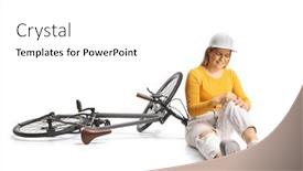  Presentation with knee - Slide set enhanced with young-female-with-a-bicycle background and a white colored foreground
