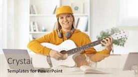  Presentation with acoustic - Slides with young-female-with-an-acoustic background and a lemonade colored foreground