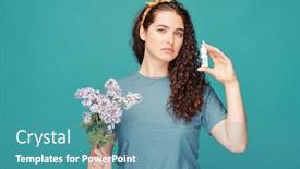  Presentation with plastic container - Amazing presentation design having young-female-with-branch backdrop and a teal colored foreground