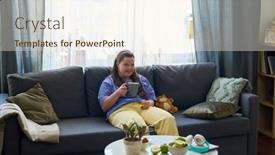  Presentation with tea coffee - PPT layouts enhanced with young-female-with-cup background and a cream colored foreground