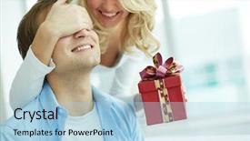  Presentation with eyes detection in an image - Audience pleasing presentation theme consisting of young female with gift backdrop and a light blue colored foreground