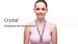  Presentation with gold medal - Slides featuring young female with gold winner background and a sky blue colored foreground