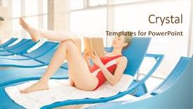  Presentation with open book - PPT theme with young female with open book background and a cream colored foreground