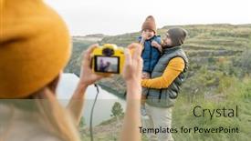  Presentation with photograph - Slide deck enhanced with young-female-with-photocamera-taking background and a coral colored foreground