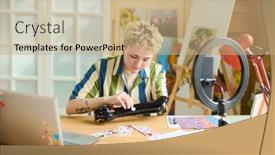  Presentation with female - Slide set enhanced with young-female-with-physical-impairment background and a coral colored foreground