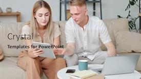  Presentation with worried young female college student - Presentation theme with young-female-with-tablet-showing background and a mint green colored foreground