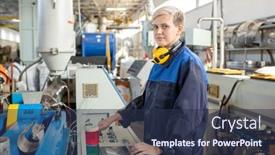  Presentation with control panel - Presentation theme enhanced with young-female-worker-in-overalls background and a tawny brown colored foreground