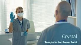  Presentation with medical worker - Theme having young-female-worker-of-medical background and a ocean colored foreground