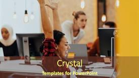  Presentation with hands and word volunteer - Slide deck with young-female-worker background and a tawny brown colored foreground