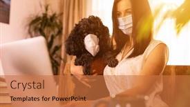  Presentation with poodle - Presentation design having young-female-working background and a coral colored foreground