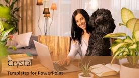  Presentation with poodle - PPT layouts with young-female-working background and a coral colored foreground