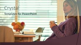  Presentation with inspiration - Beautiful presentation design featuring young-female-writer-drinking-coffee backdrop and a sky blue colored foreground