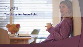  Presentation with inspiration - Slides with young-female-writer-with-coffee background and a sky blue colored foreground